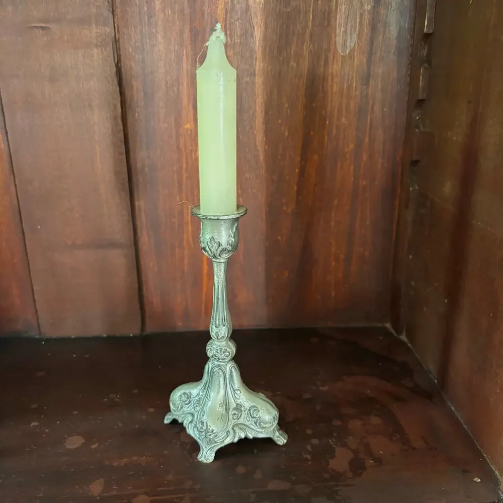 Vintage Ornate Silver Toned Candlestick 6.5 inches Art Decor, Shabby Chic, MCM